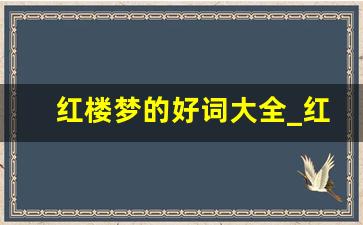 红楼梦的好词大全_红楼梦的好句摘抄